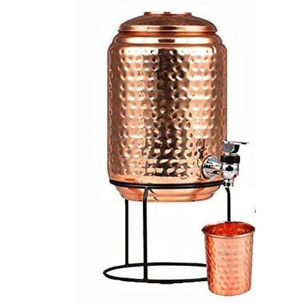 Copper Hammered Water Dispenser with tumbler