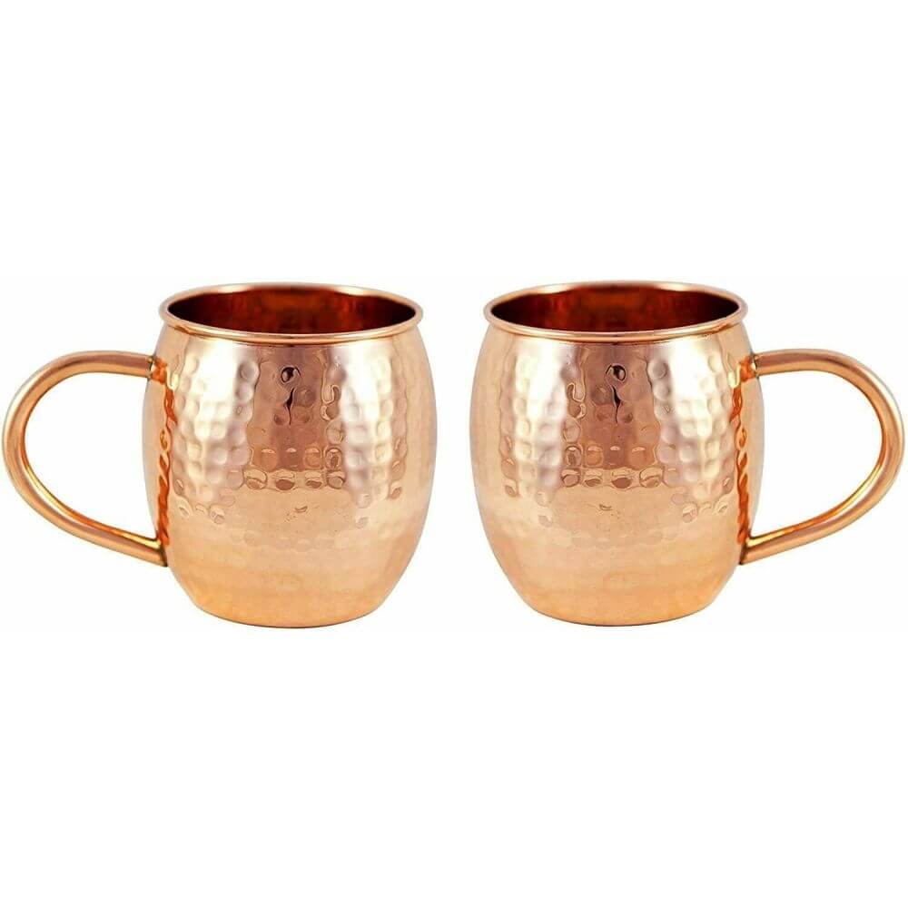 Copper Hammered Mug with copper Handle set of four