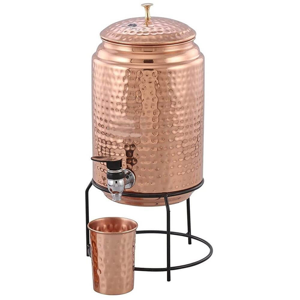 Copper Hammered Water Dispenser with tumbler