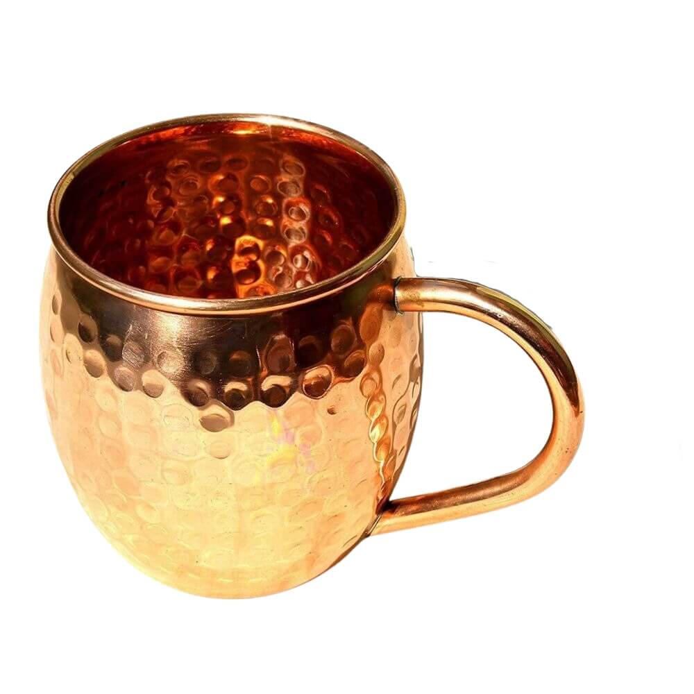 Copper Hammered Mug with copper Handle set of four
