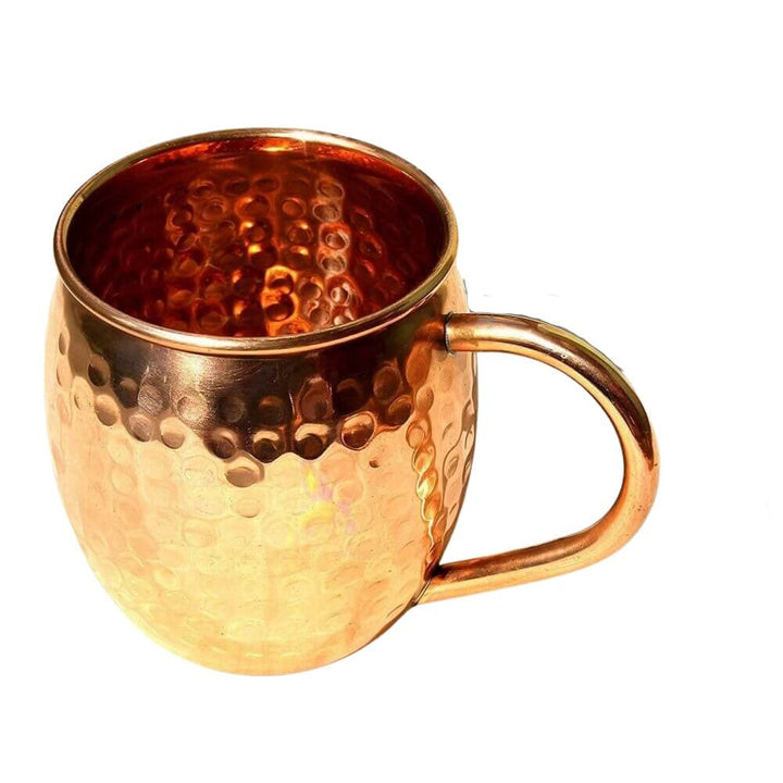 Copper Hammered Mug with copper Handle set of four