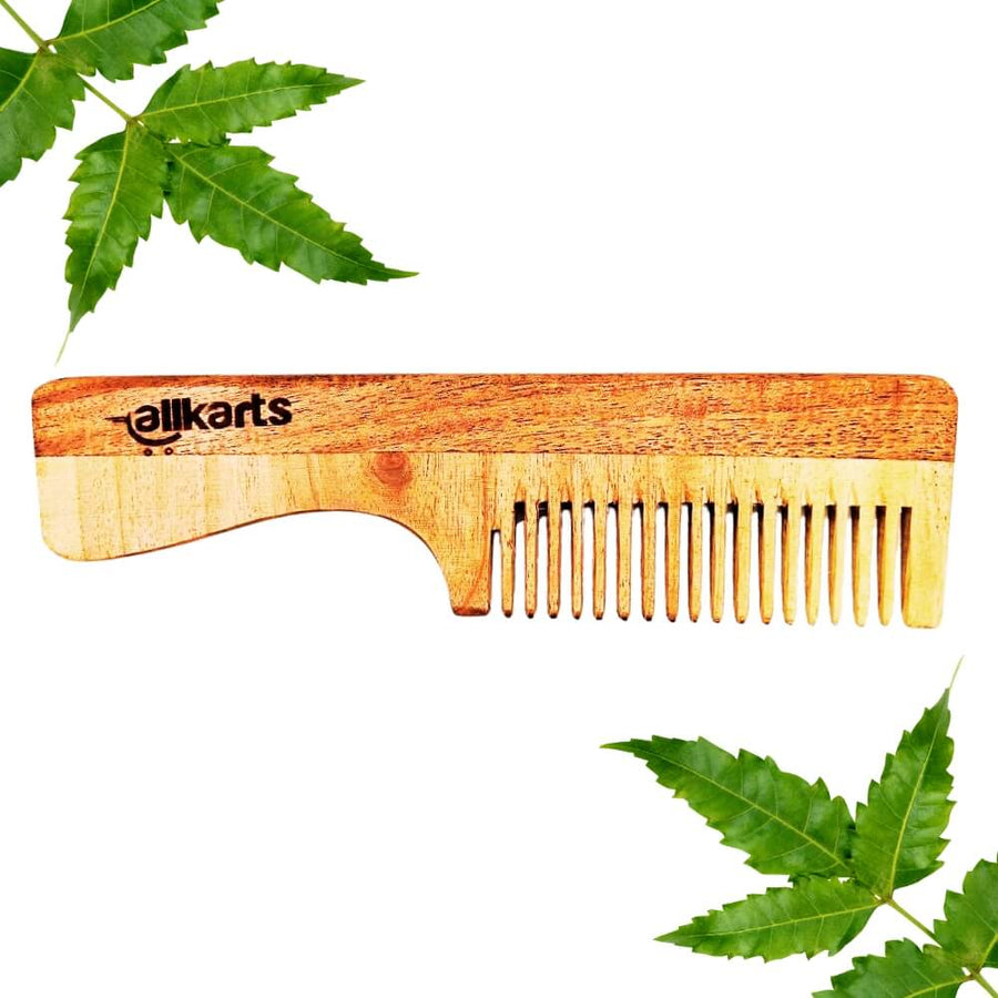 Wide Tooth Neem Wood Comb with Handle
