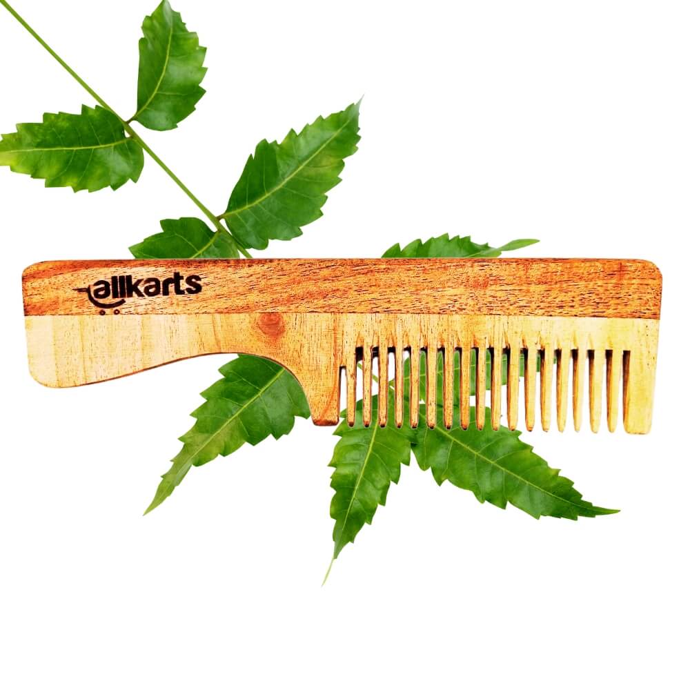 Wide Tooth Neem Wood Comb with Handle